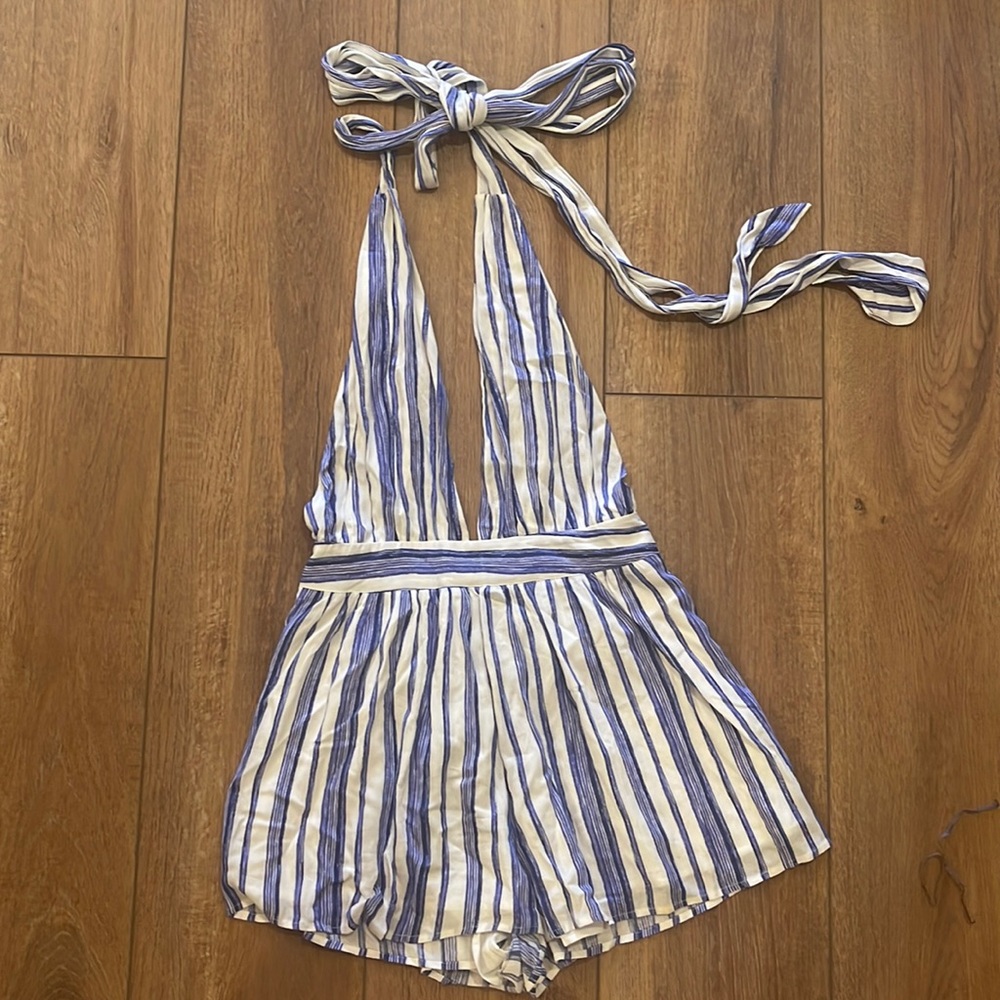 Blue and white romper